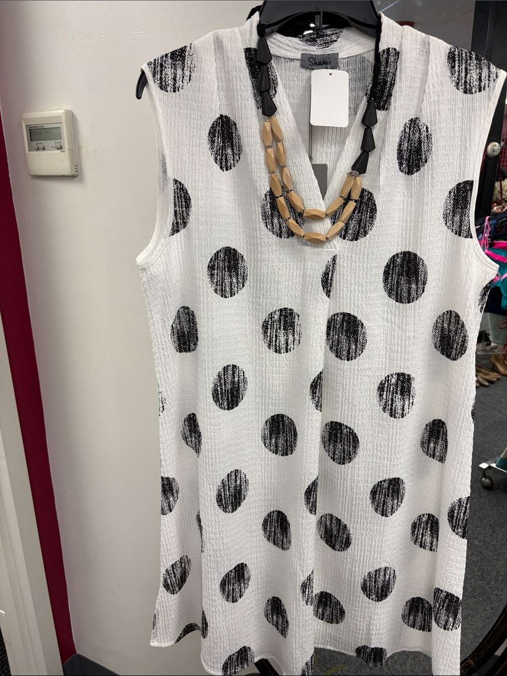 Sleeveless White Midi Dress with Black Polka Dots- NWT